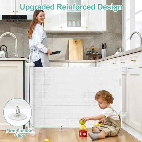 55 inch Retractable Baby Gates, EZIGO Extra Wide Baby Gate for Large Opening Extra Long Mesh Gate for Kids or Pet Dog Gate Child Safety Gate for Stairs Hallways Doorway Indoor Outdoor, White