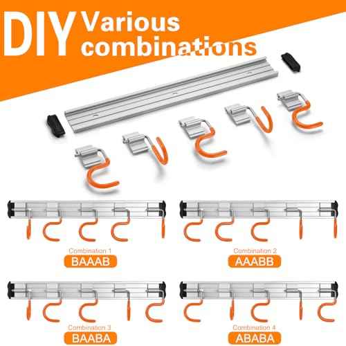 34.5'' Aluminum Alloy Garden Tool Organizer Wall Mount Garage Organizers and Storage with Hooks Tool Hangers for Shed Hooks for Shovel, Rake, Broom & More