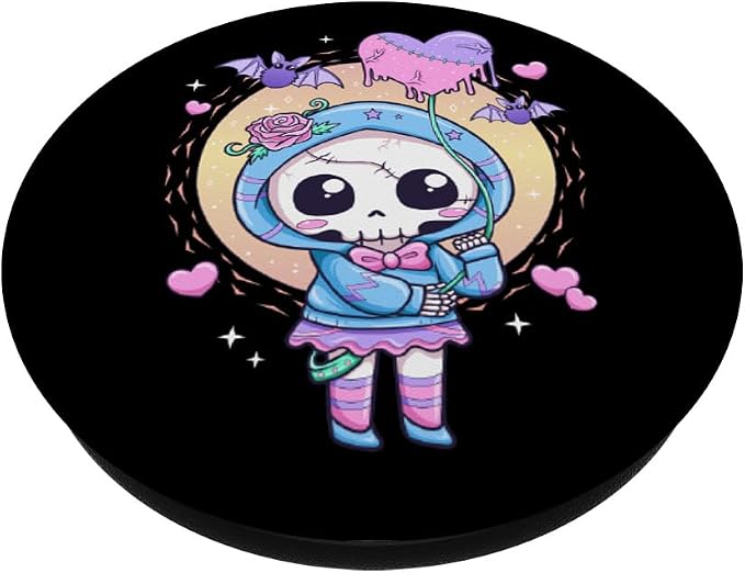 Kawaii Pastel Goth Cute Creepy Skeleton Skull Girl PopSockets Adhesive PopGrip