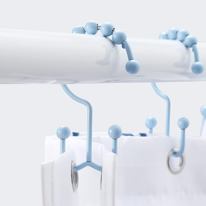 Shower Curtain Hooks, Goowin Shower Curtain Rings, Stainless Steel Shower Curtain Hooks Rust Proof Free Sliding Double Shower Hooks for Curtain, Shower Curtains & Liners (Blue)