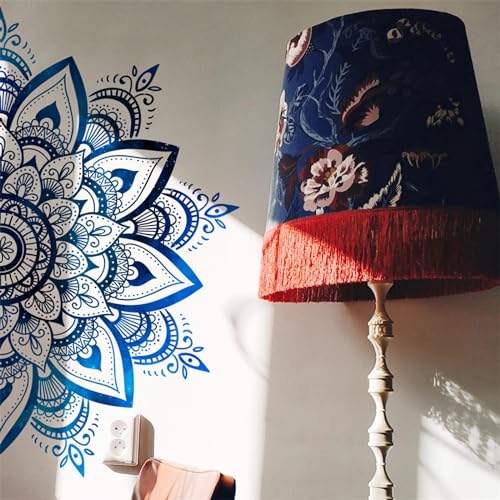Sacred Blue Half Mandala Wall Stickers, sacinora Lotus Mandala Indian Namaste Flower Wall Decals Datura Stramonium Removable Vinyl Peel and Stick for Living Room Bedroom Sofa TV Background Art Decor