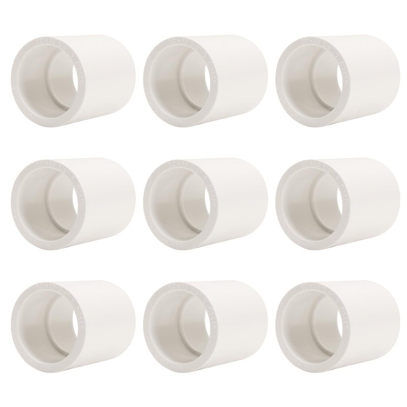 9 Pack 3/4 Inch White PVC Pipe Coupling, Socket x Socket, Schedule 40 Heavy Duty Slip Connectors for DIY Garden Support, Sprinkler System (0.75Inch)