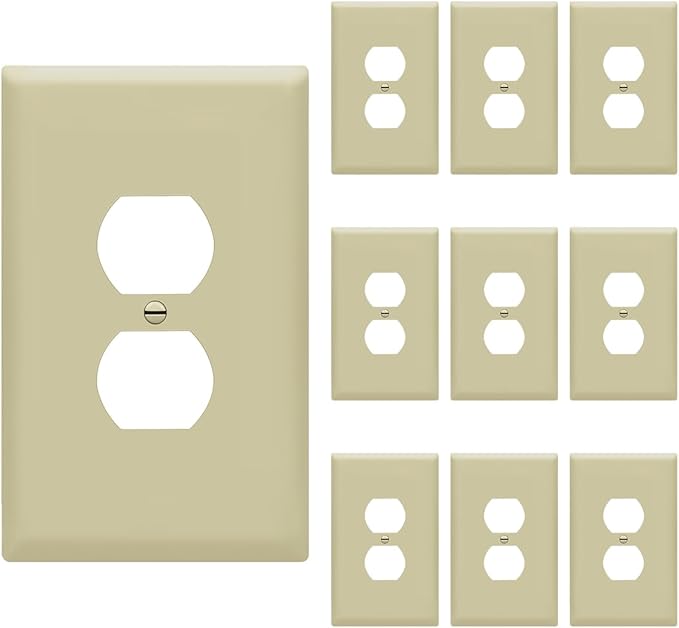 ENERLITES Duplex Receptacle Outlet Wall Plate, Jumbo Electrical Outlet Covers, Gloss Finish, Oversized 1-Gang 5.51" x 3.50", Polycarbonate Thermoplastic, 8821O-I-10PCS, Ivory, 10 Pack