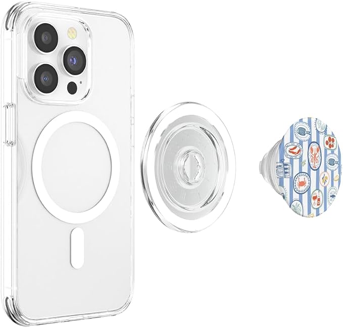 Stripes Collage Retro Seaside Sardine Crab Cocktail PopSockets Adhesive PopGrip