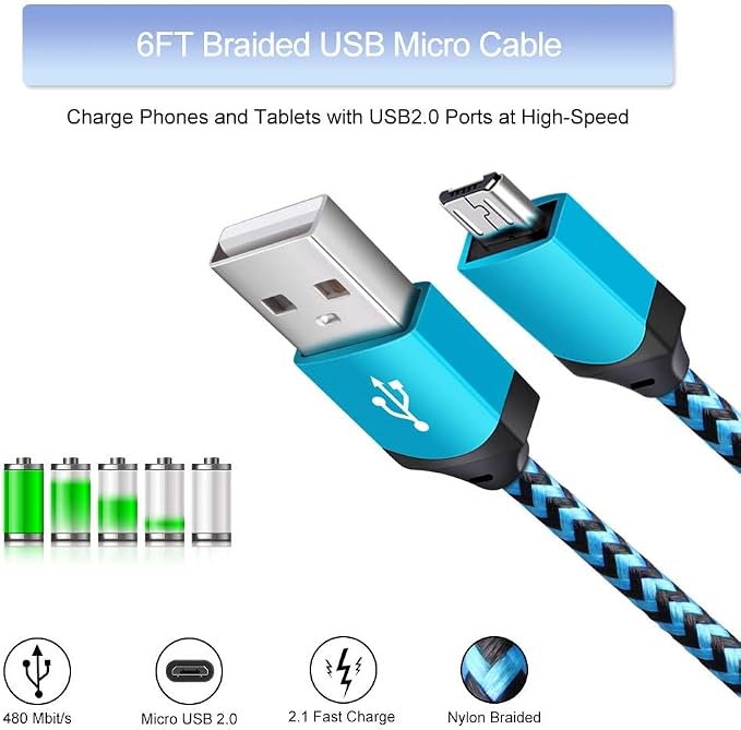 Android Phone Charger Micro Cable4-Pack Wall Plug 1A/5V Power Adapter with 6ft Nylon Braided Fast Charging Micro USB Cord Compatible Samsung Galaxy S7 S6 Edge S4 Note 5 Moto G5 Plus E4 G6 Play HTC