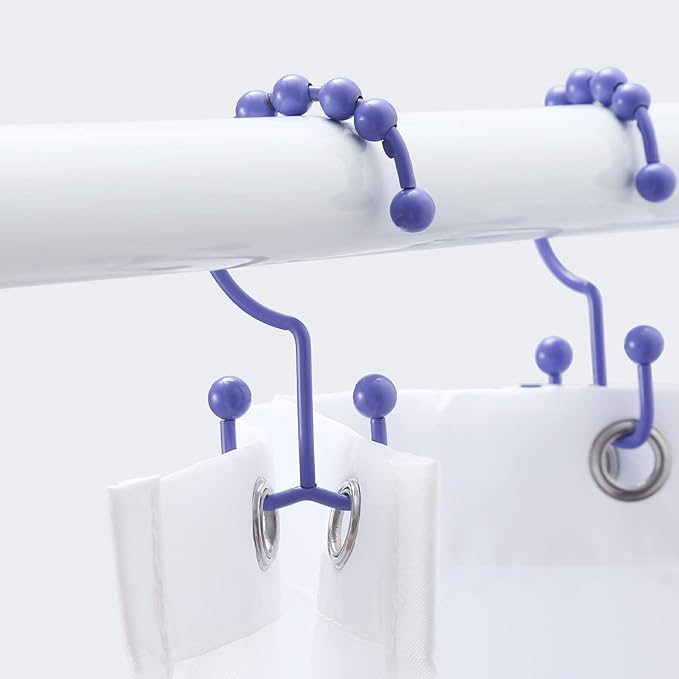 Shower Curtain Hooks, Goowin Shower Curtain Rings, Stainless Steel Shower Curtain Hooks Rust Proof Free Sliding Double Shower Hooks for Curtain, Shower Curtains & Liners (Purple)