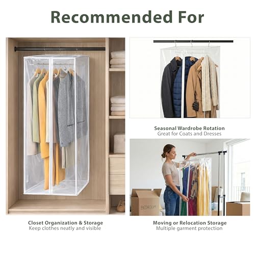 Clear Garment Bag, 60" Hanging Zippered Closet Organizer with Metal Frame – Protects Dresses, Suits & Jackets from Dust and Moisture - size: 60" Long
