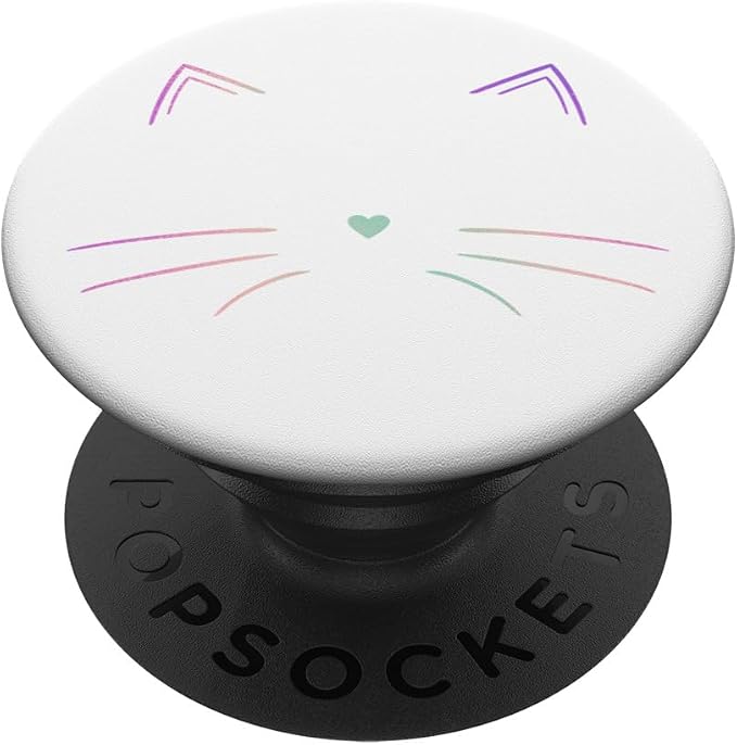Rainbow Cat Face White PopSockets Adhesive PopGrip