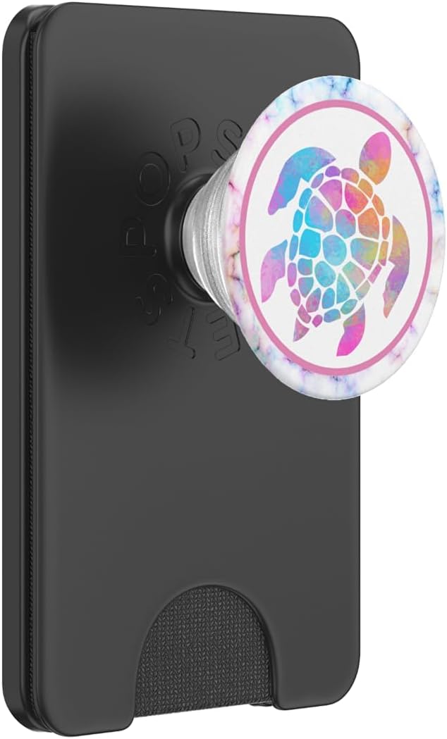 Kimique Rainbow Watercolor Turtle PopSockets Adhesive PopGrip for Smartphones with Smooth Hard Plastic Cases - Black Multicolor