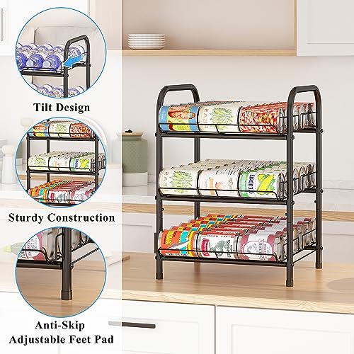 GILLAS 3 5 6 7 8 Tier Water Bottle Storage, Metal Beverage Can Rack,Large Capacity Bottled Rack Water Bottle Holder Stand for Cabinet, Countertop Kitchen, Party, Black - size: 3 Tier Without Wooden Top