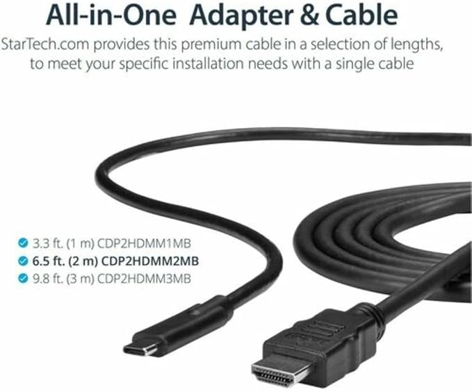StarTech 6ft USB-C to HDMI Adapter Cable 4K 30Hz Reversible Black 1080p | Video Display Converter Monitor Cord DP Alt Mode USB 3.2 Thunderbolt Compatible Integrated