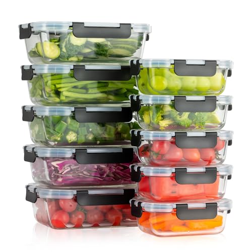 [10-Pack Glass Meal Prep Containers with Lids, Food Storage Containers with Snap Locking Lids, Airtight Lunch Containers, Microwave, Oven, Freezer and Dishwasher,Black - color: Black, size: 10-Pack-Black
