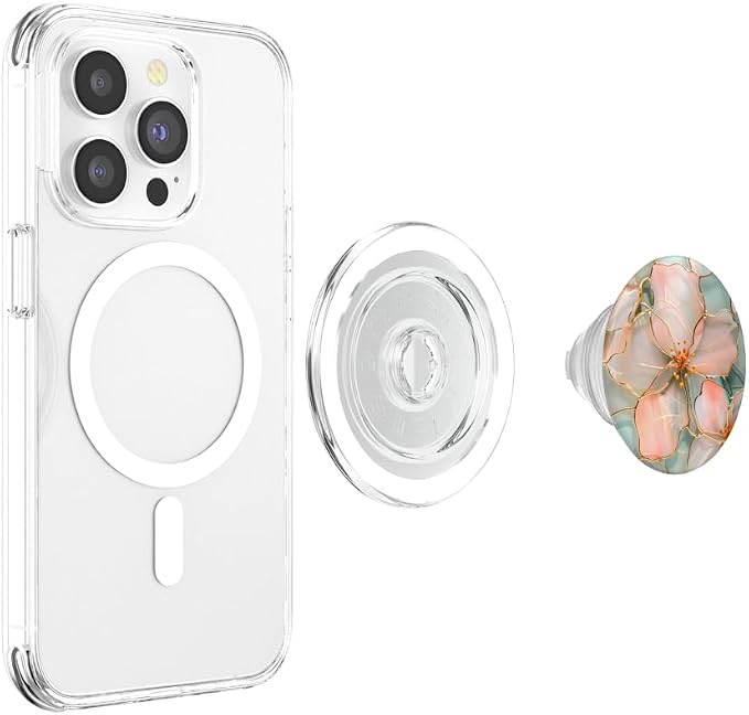 Pink and Coral Blossoms in Stained Glass Style A Floral PopSockets PopGrip for MagSafe