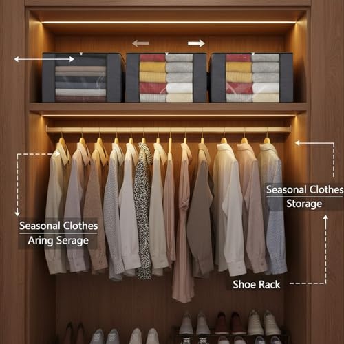 90L Grey Storage Bags with Lids, Zipper & Clear Window, 3-Pack Foldable Large Closet Organizers for Clothes, Comforters, Under Bed - size: 3 x 90L