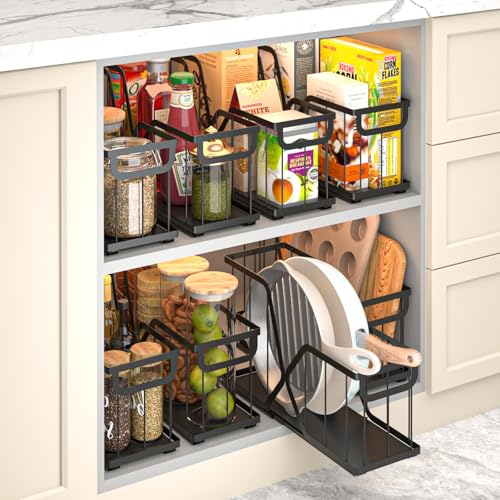2 Pack Pull Out Cabinet Organizer for Cutting Board, Baking Sheet, Cookie Sheet, Sliding Rack for Bakeware & Trays, for Narrow Cabinet Space