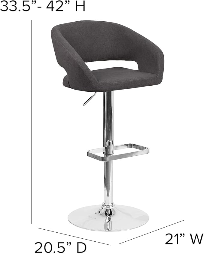 Flash Furniture Erik Comfortable & Stylish Contemporary Barstool with Rounded Mid-Back and Foot Rest, Adjustable Height - Charcoal Fabric with Chrome Base