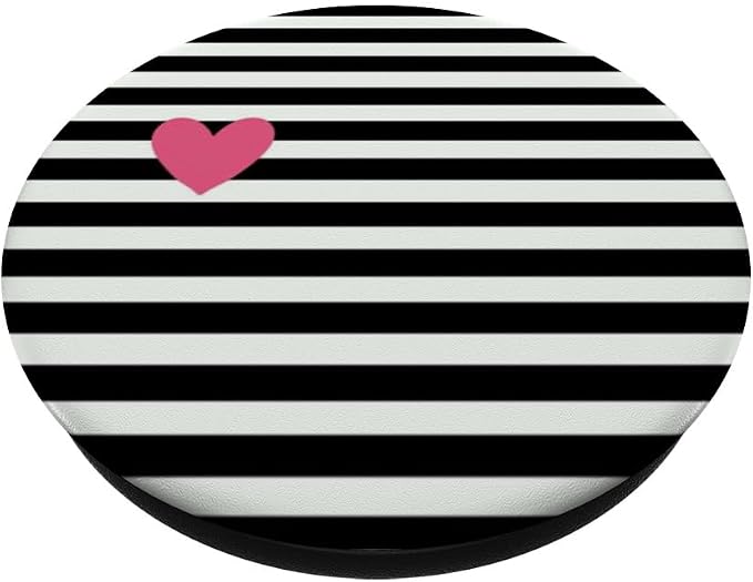 Black and White Stripes Cute Pink Heart PopSockets Adhesive PopGrip