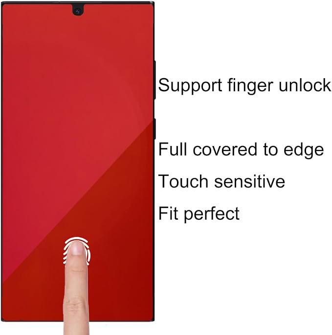 2 Pack Anti-Blue Privacy Screen Protector for Samsung Galaxy S24 Ultra Anti-Spy Soft Red Film Support Finger Unlock 6.8 inch + 2 Pack Camera Lens Glass Protector