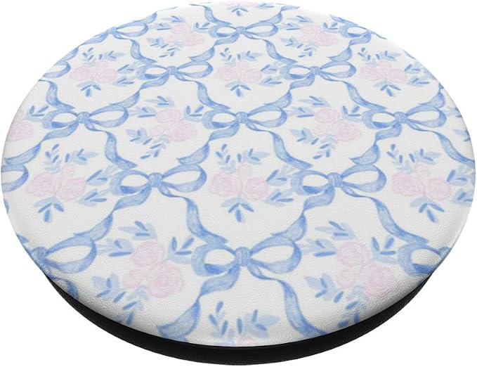 Coquette Light Blue Ribbon Bow &amp Floral Pattern Pastel Art PopSockets PopGrip for MagSafe