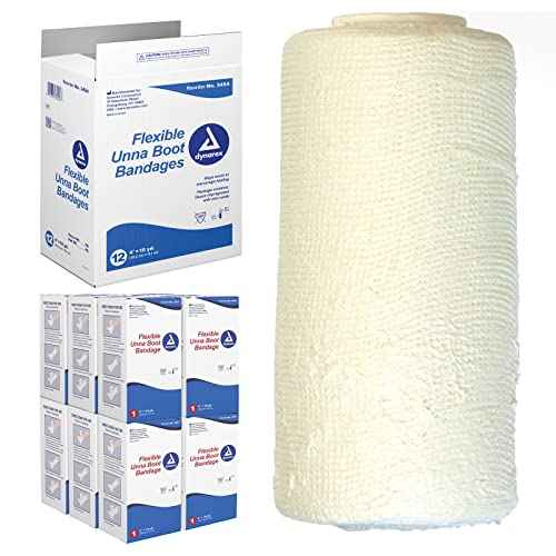 Dynarex 3454 Unna Boot Bandage, Individually Packaged, Provides Customized Compression, With Zinc Oxide, Soft Cast, 4" x 10 Yard, Pack of 12