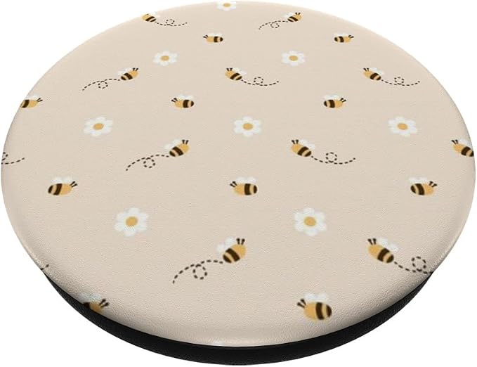 Beige Bee Daisy Floral Pattern PopSockets PopGrip for MagSafe