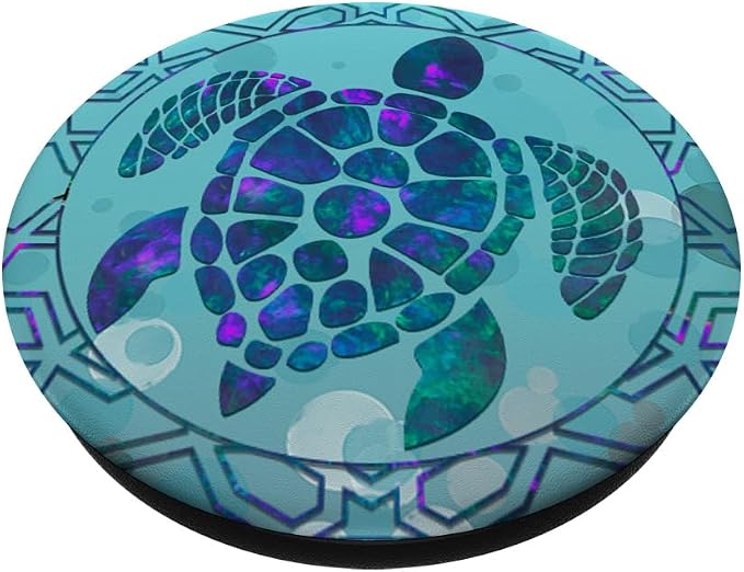 Teal Blue Purple Turtle and Geometric design On Light Blue PopSockets Adhesive PopGrip