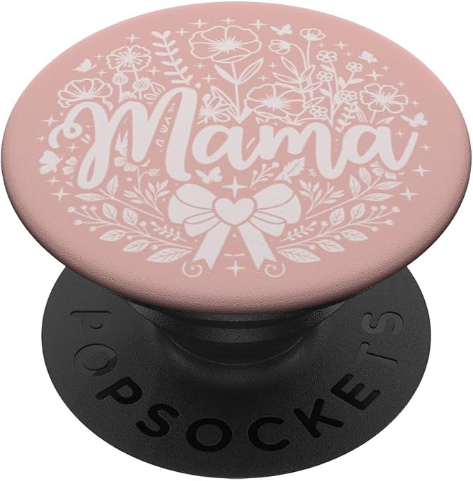 Baby Pink Heart Mama Bow Minimalist Floral Wildflower Mama PopSockets Adhesive PopGrip