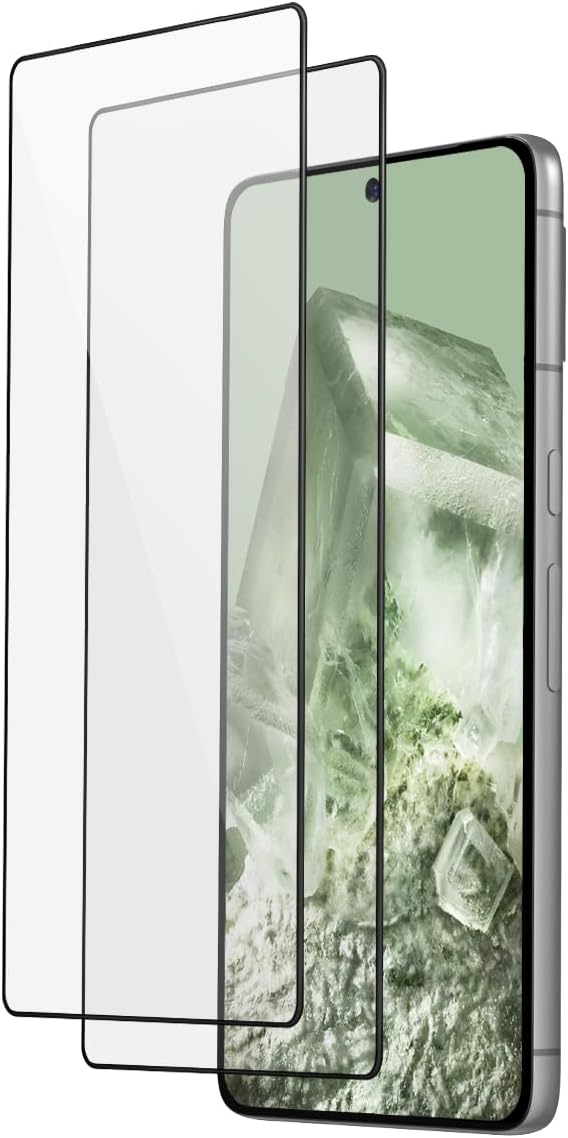 FLOLAB NanoArmour 3 for Google Pixel 8 Screen Protector - 2 Pack Ultra Clear 3D Tempered Glass Edge-to-Edge Coverage Anti-Static Durable Smooth Installation Dust-Free
