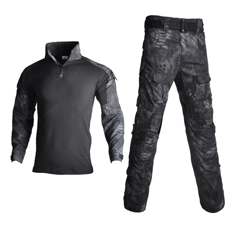 HARGLESMAN G3 Combat Clothes Suits Black Python with Elbow Knee Pads for Men Tactical Shirts Trousers for Work Training Hunting Military Airsoft Paintball Uniform Sets Apparel Gear Black Python M