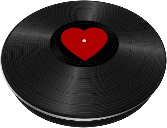 Retro Vinyl Record Red Heart Music Lover PopSockets Adhesive PopGrip