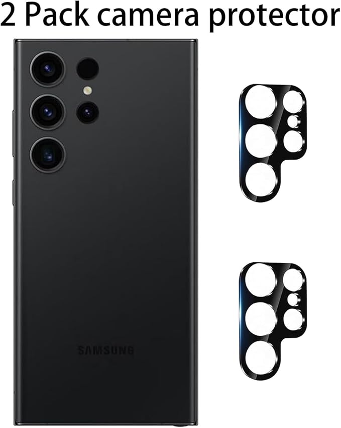 2 Pack Anti-Blue Privacy Screen Protector for Samsung Galaxy S25 Ultra Anti-Spy Soft Film Support Finger Unlock + 2 Pack Camera Lens Glass Protector