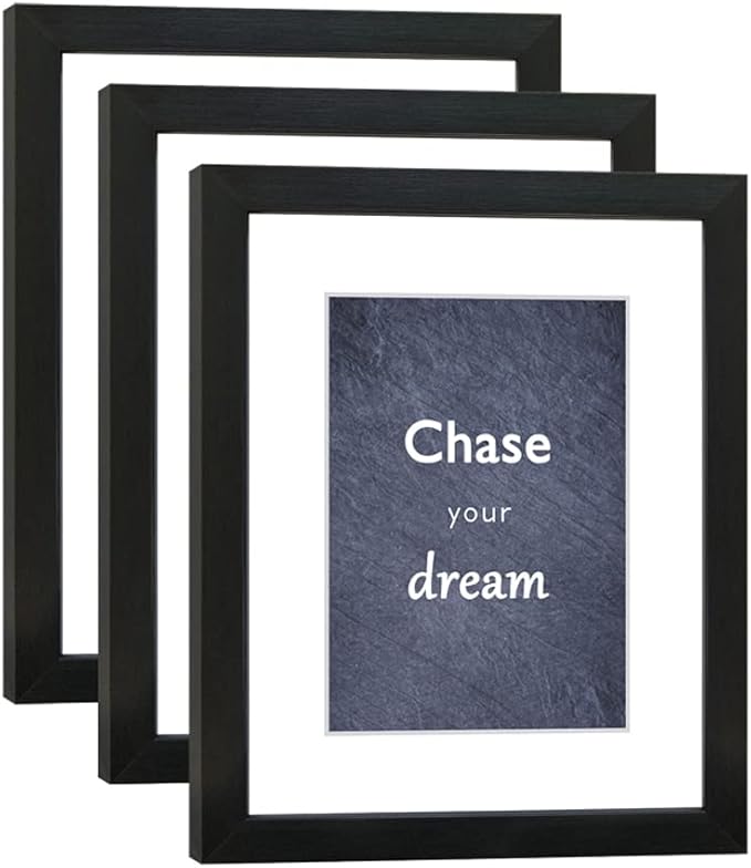 8x10 Picture Frame Set of 3 with Real Glass for Pictures 5x7 with Mat or 8x10 Without Mat, Wall Mounting or Tabletop display Photo Frames in Black