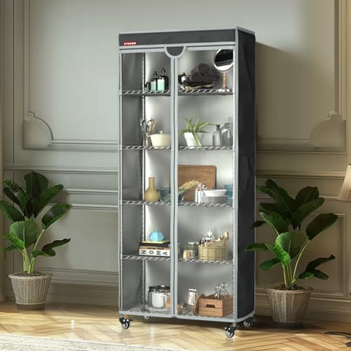 Shelf Cover Wire Shelving Rack Dust Cover,dustproof, Waterproof, Sunscreen, Front Transparent Panel Design for Easy Viewing, Suitable for 36" Wx14 Dx54 H (No Shelves,Black) - size: 36"Wx14"Dx54"H