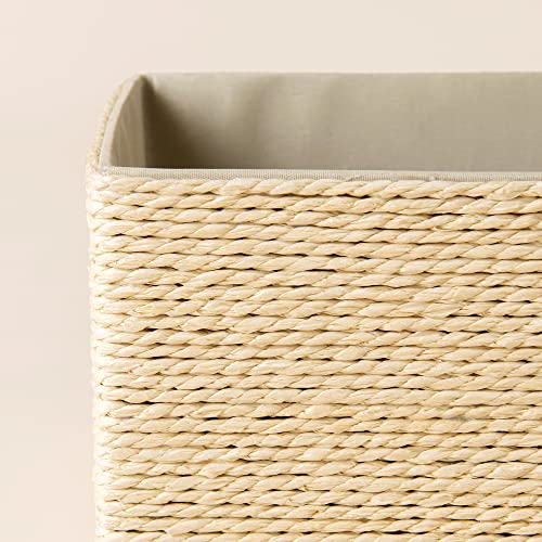 Storage Baskets Set 4 - Stackable Woven Basket Paper Rope Bin, Storage Boxes for Makeup Closet Bathroom Bedroom (Beige) - color: Beige