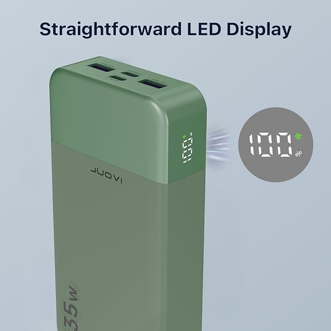J2651 Portable Charger, 35W 20000mAh USB C in & Out Power Bank, Battery Pack with QC4.0+PD3.0 35W High-Speed Charging for Bluetooth Earbud, Mobile Phone, Tablet (Green)