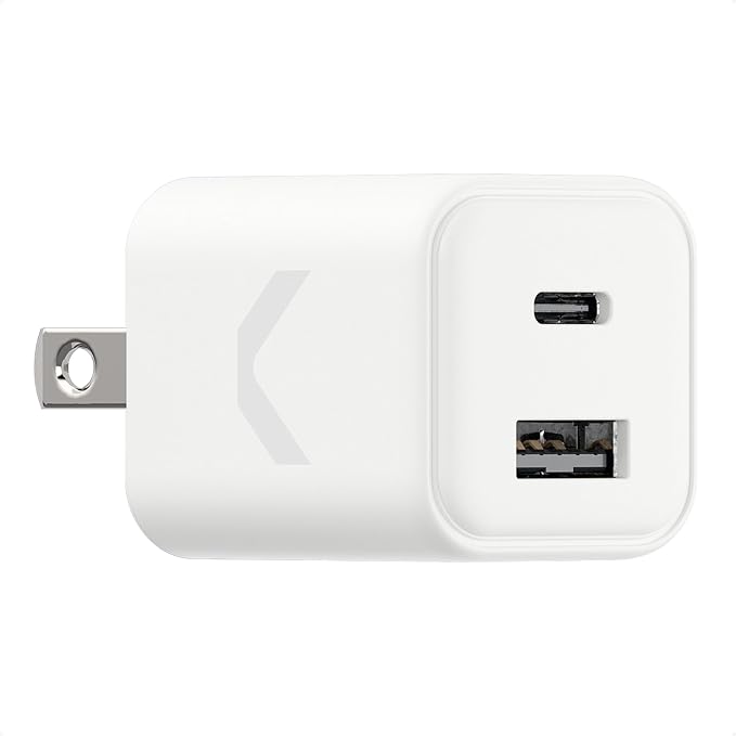 CLEMM Core 20W USB-C + USB-A Dual Port Wall Charger GaN Fast Charging Power Adapter PD 3.0 &amp PPS 2-Port Compatible with iPhone 17/16/15/14/13 Samsung Galaxy S25/S24 iPad Android White