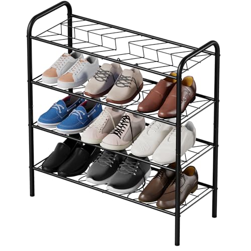 Shoe Rack,Long Shoe Organizer for Closet,Wide Shoe Storage for Entryway, 4 Tier Sturdy Metal Free Standing Shoe Shelf - size: 4-tier-short