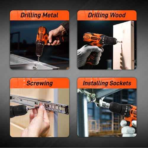 COMOWARE Household Tool Set with 12V Cordless Drill Driver, Hand Tool Kit for Men, Power Drill Set with Plastic Toolbox, Ideal for Office, Garden, DIY Project, Orange