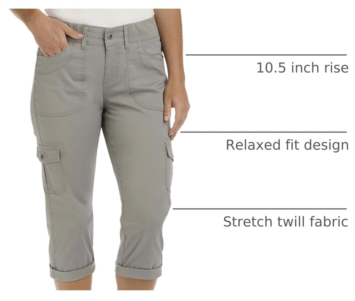 Lee Women's Relaxed Fit Austyn Knit Waist Cargo Capri Pant, Frost Gray, 16