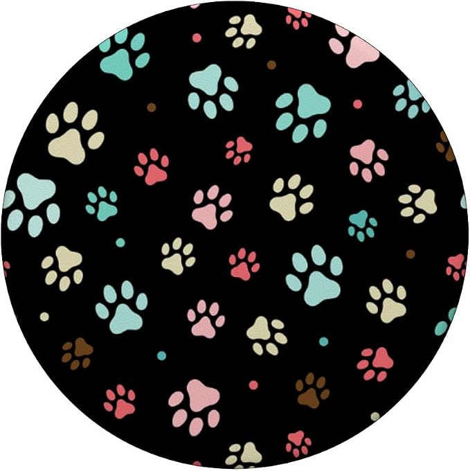 Cute Colorful Paw Print Pattern On Black Background PopSockets Adhesive PopGrip