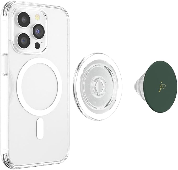 Yellow Initial Letter J Heart Minimalist Forrest Green PopSockets Adhesive PopGrip