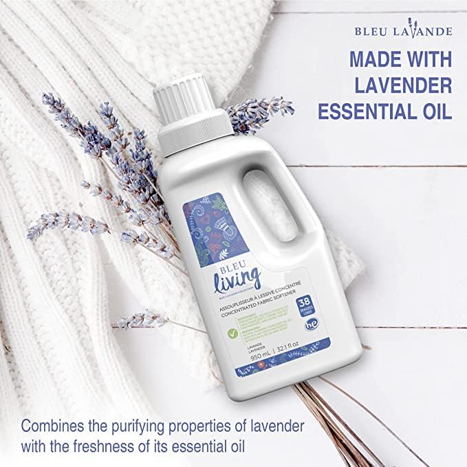 Bleu Lavande - Natural Fabric Softener & Liquid Laundry Detergent - 2x More Concentrated - Pure Lavender Essential Oil - Biodegradable - No artificial fragrances - 6 x 32.1 Fl Oz - 6 Pack