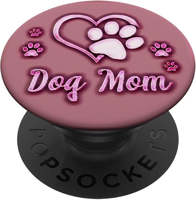 Dog Mom Gift Cute Dog Paw Print Heart Black Pink PopSockets Adhesive PopGrip