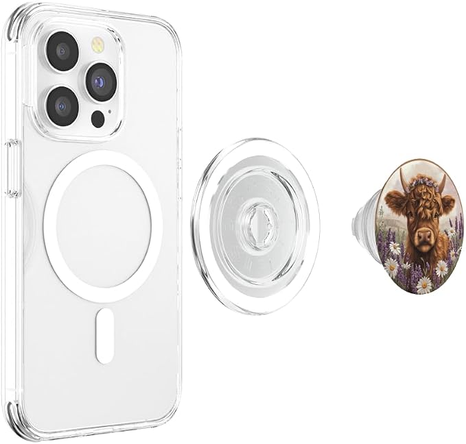 Highland Cow Floral Scottish Cow Watercolor PopSockets PopGrip for MagSafe