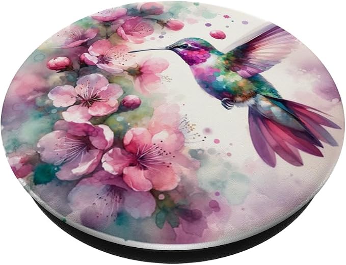 Pretty Hummingbird Floral Watercolor Pink Purple Graphic PopSockets Standard PopGrip