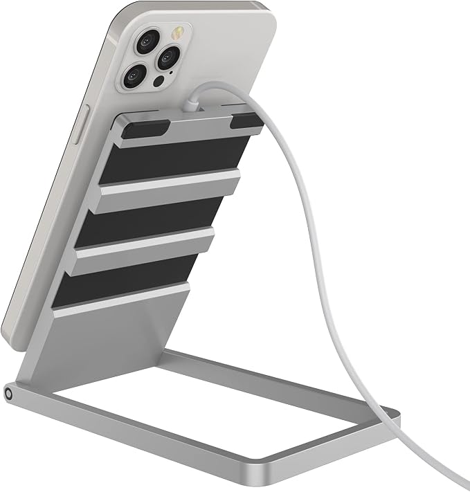 PunkCase Universal Magnetic Desk Stand for Phones Tablets and E-Readers | Compact &amp Sturdy Metal Design | 360 Degree Foldable | Works with All Devices up to 11 inches [Silver]