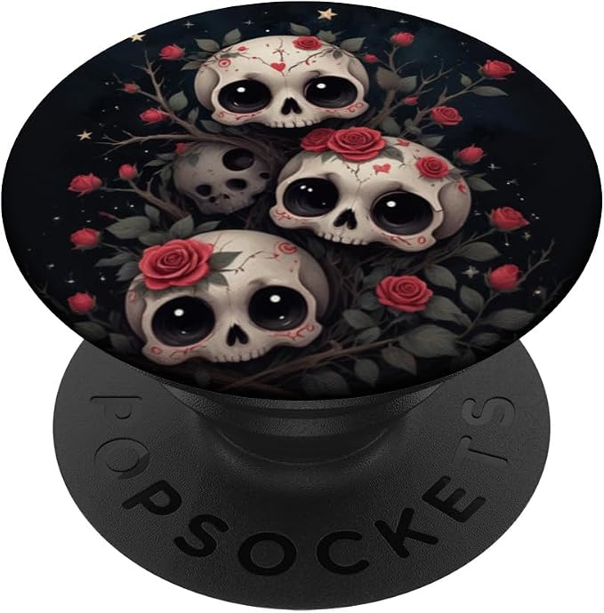Cute Skull and Rose Art with Night Theme PopSockets PopWallet for MagSafe