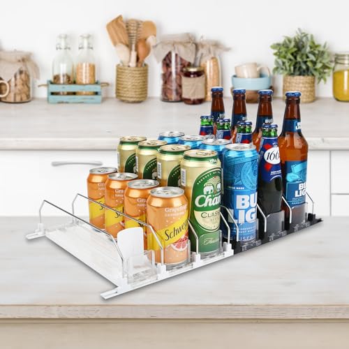 Soda Can Dispenser for Refrigerator - 3 Row Automatic Pusher Glide, Fridge Bottle Rack Drink Organizer, Self-Pushing Width Adjustable Beverage Storage Holds Up to 12 Cans (12.2inch, White) - size: 12.2 inch