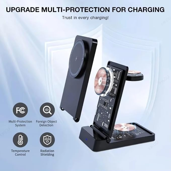 Desk Magnetic 3 in 1 Wireless Charger Stand for Magsafe iPhone 17 16 15 14 13 12 Pro Max iWatch 9~2 SE Airpods Pro Fast Charging (Black)