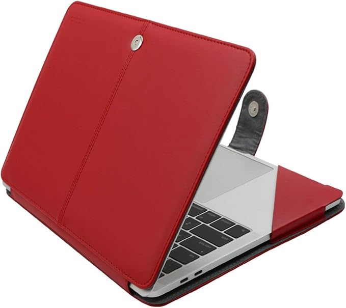 MOSISO Case Compatible with MacBook Air 13.6 inch M4 M3 M2 2025-2022 /Air 13 M1 2022-2018 /Pro 13 inch M2 M1 2025-2016, PU Leather Portfolio Protective Stand Cover, Red